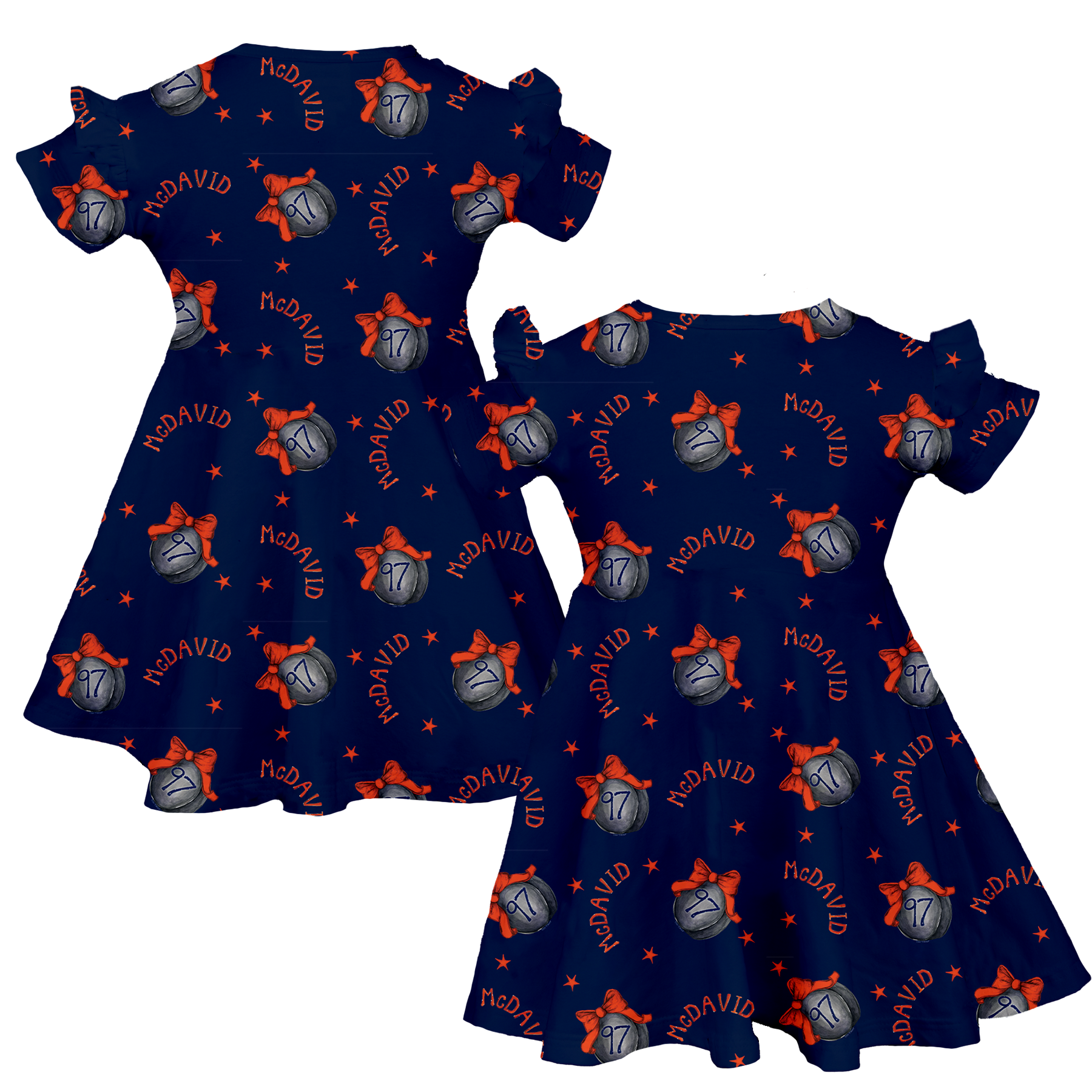 VIP NHL Hockey Bow w/ Name, Number - Molly Dress - Tiny Turnip