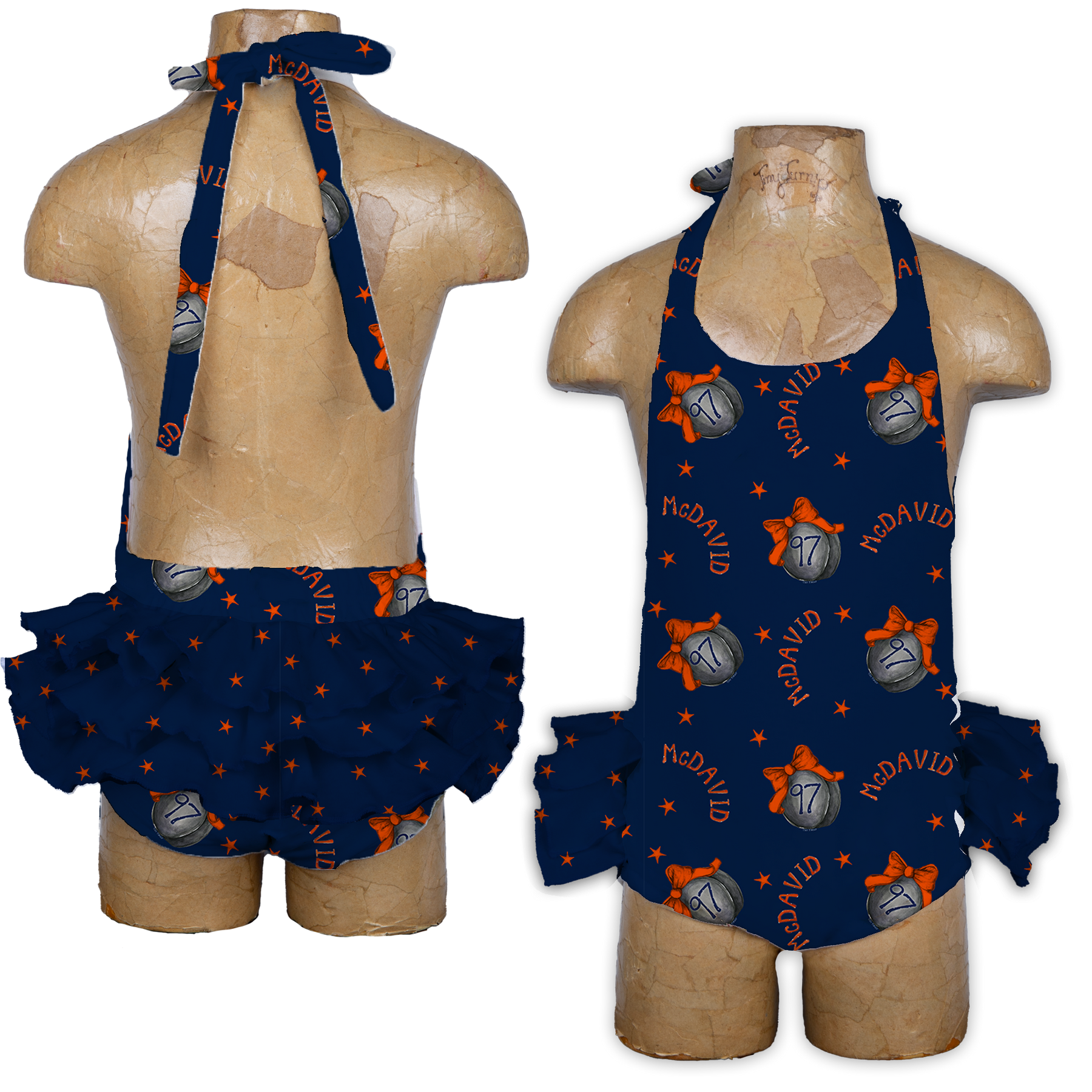 VIP NHL Hockey Bow w/ Name, Number - Ruffle Romper - Tiny Turnip