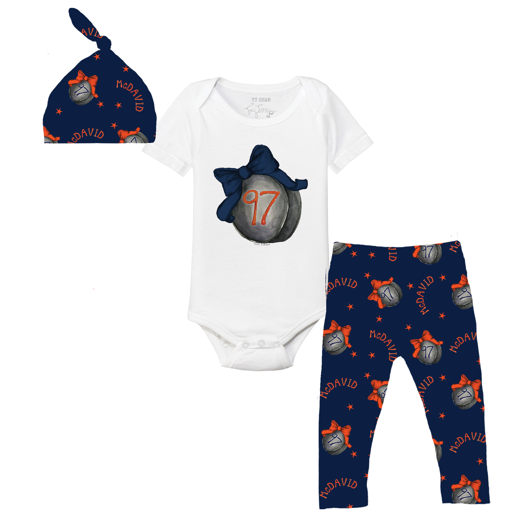 VIP NHL Hockey Bow w/ Name, Number - Short Sleeve Snapper Layette Set - Tiny Turnip