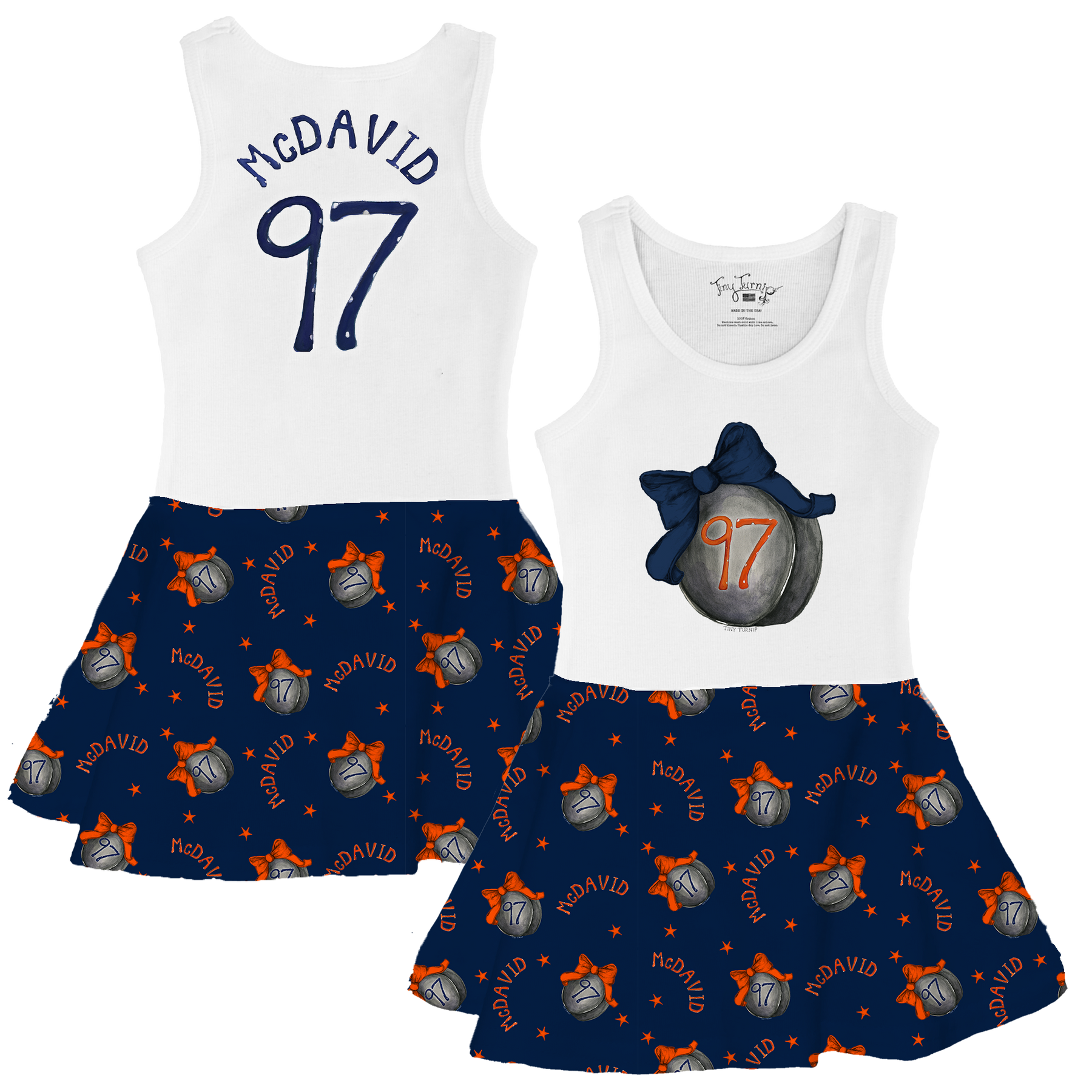VIP NHL Hockey Bow w/ Name, Number - Tank Swing Dress - Tiny Turnip