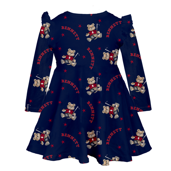 VIP NHL Teddy w/ Name, Number - Long Sleeve Molly Dress - Tiny Turnip