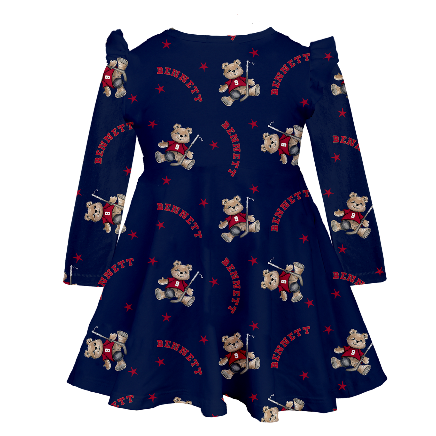 VIP NHL Teddy w/ Name, Number - Long Sleeve Molly Dress - Tiny Turnip