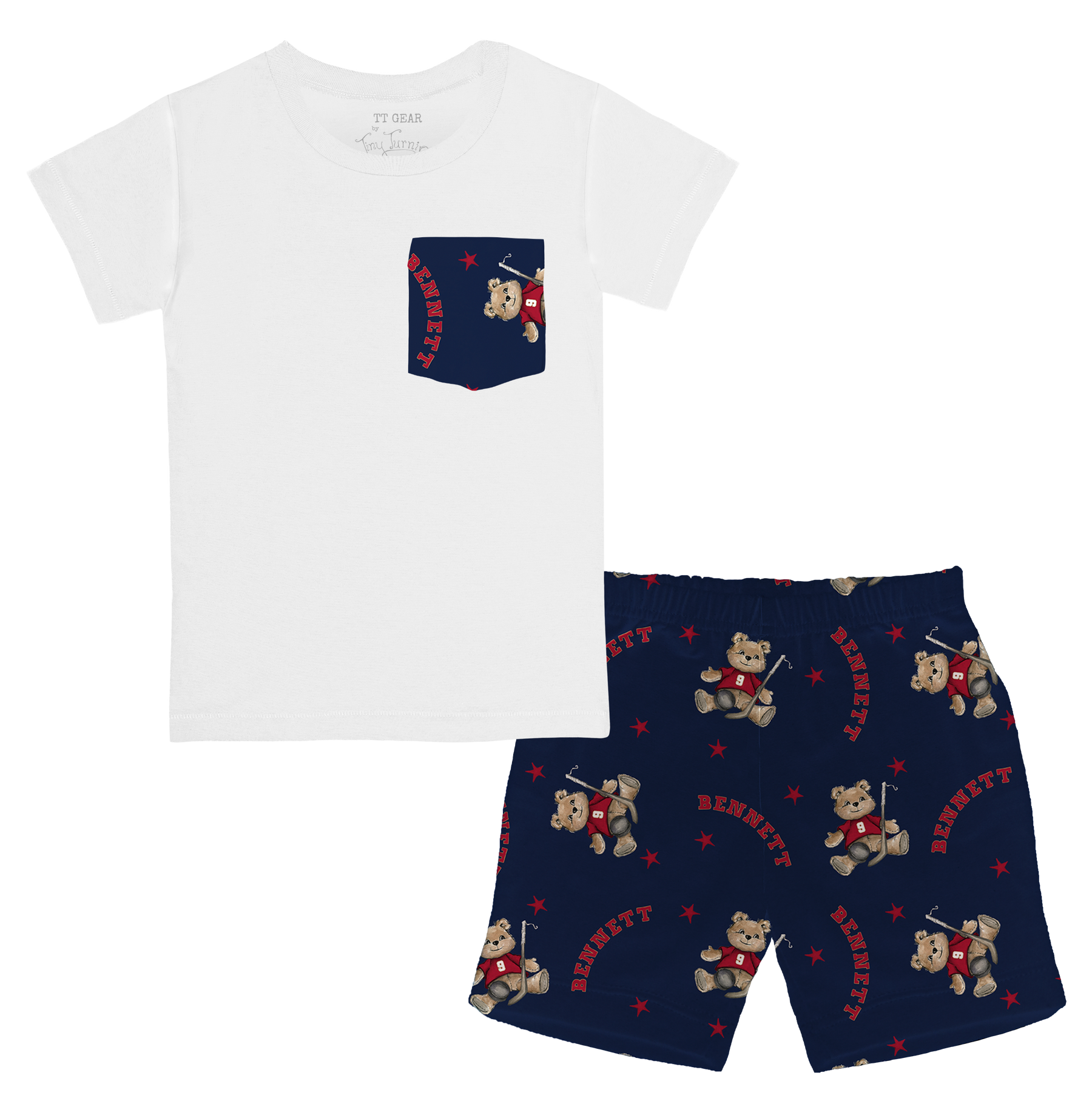 VIP NHL Teddy w/ Name, Number - Pocket Tee and Shorts - Tiny Turnip