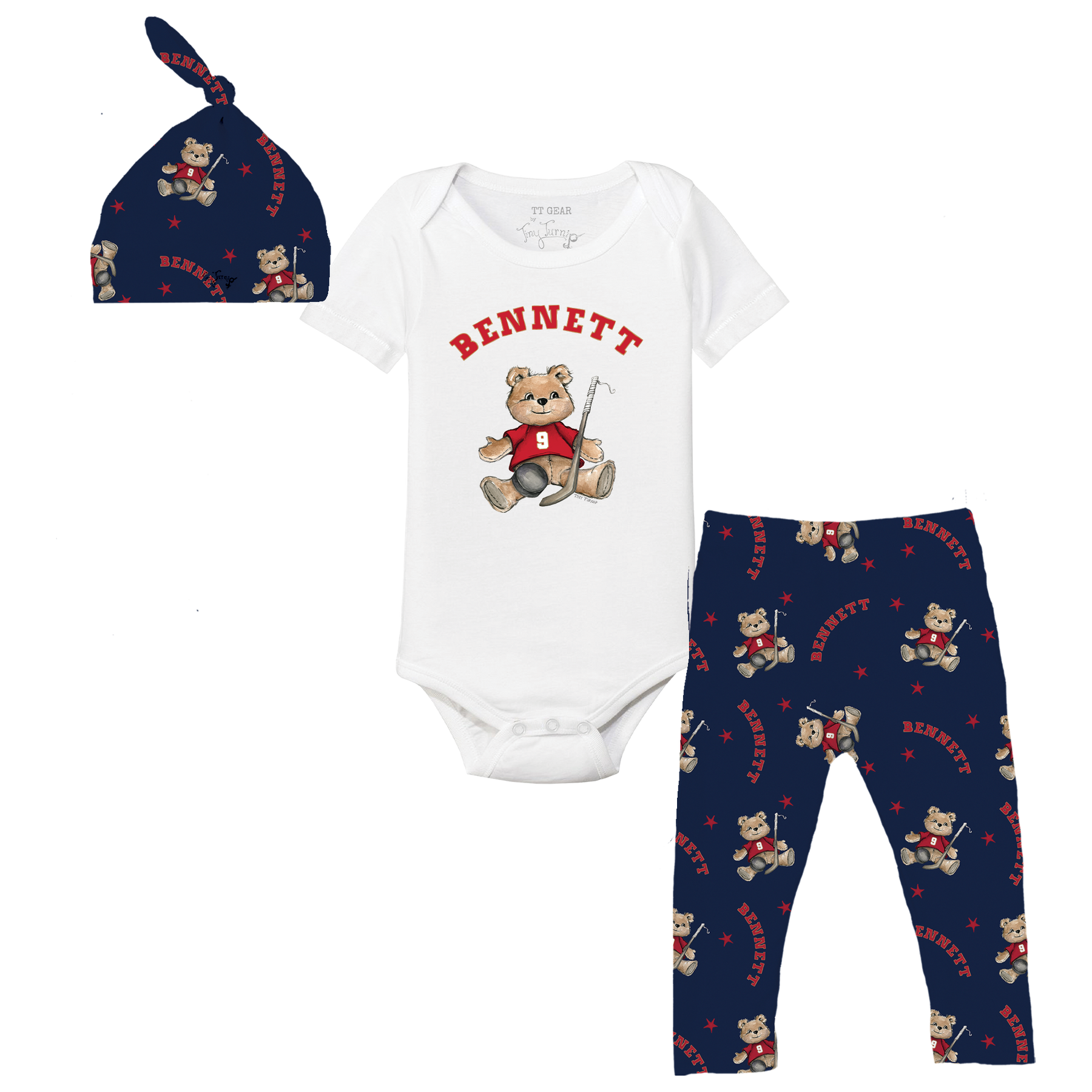 VIP NHL Teddy w/ Name, Number - Short Sleeve Snapper Layette Set - Tiny Turnip