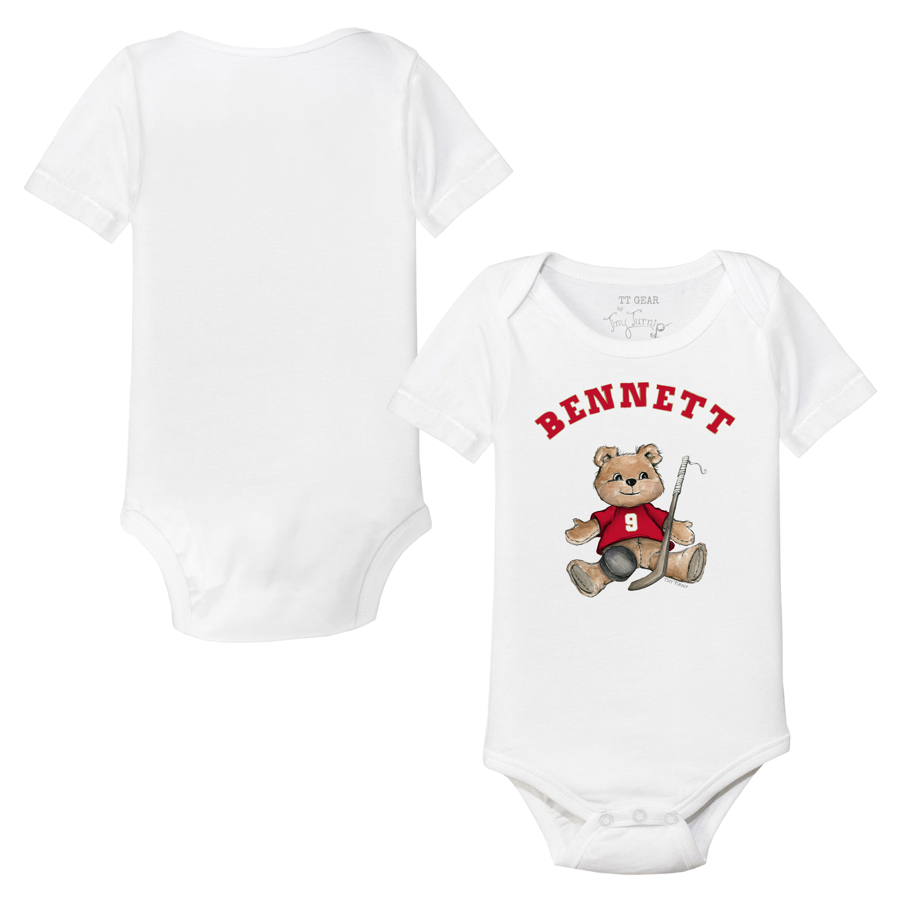VIP Teddy w/ Name, Number - Short Sleeve Snapper - Tiny Turnip
