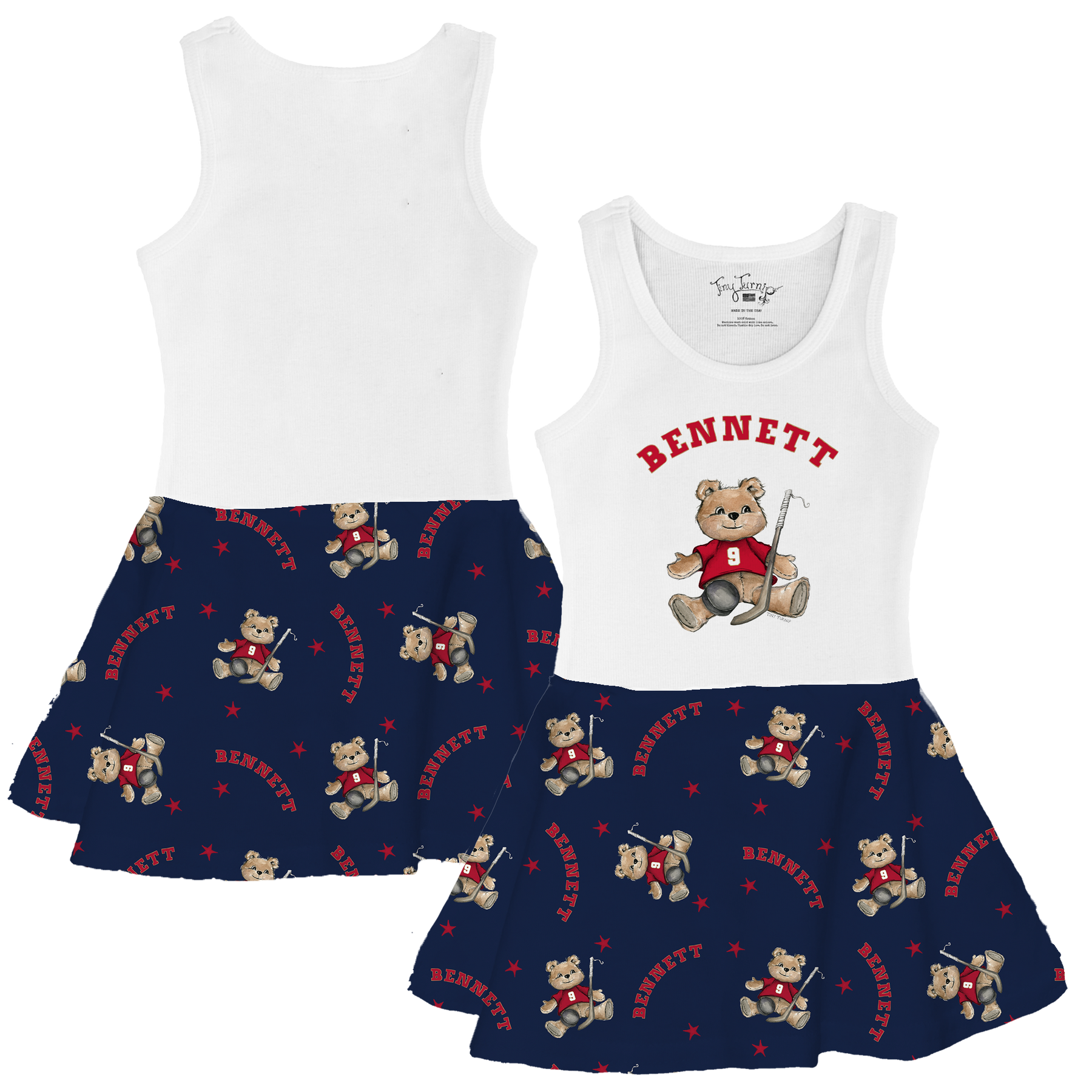 VIP Teddy w/ Name, Number - Tank Swing Dress - Tiny Turnip