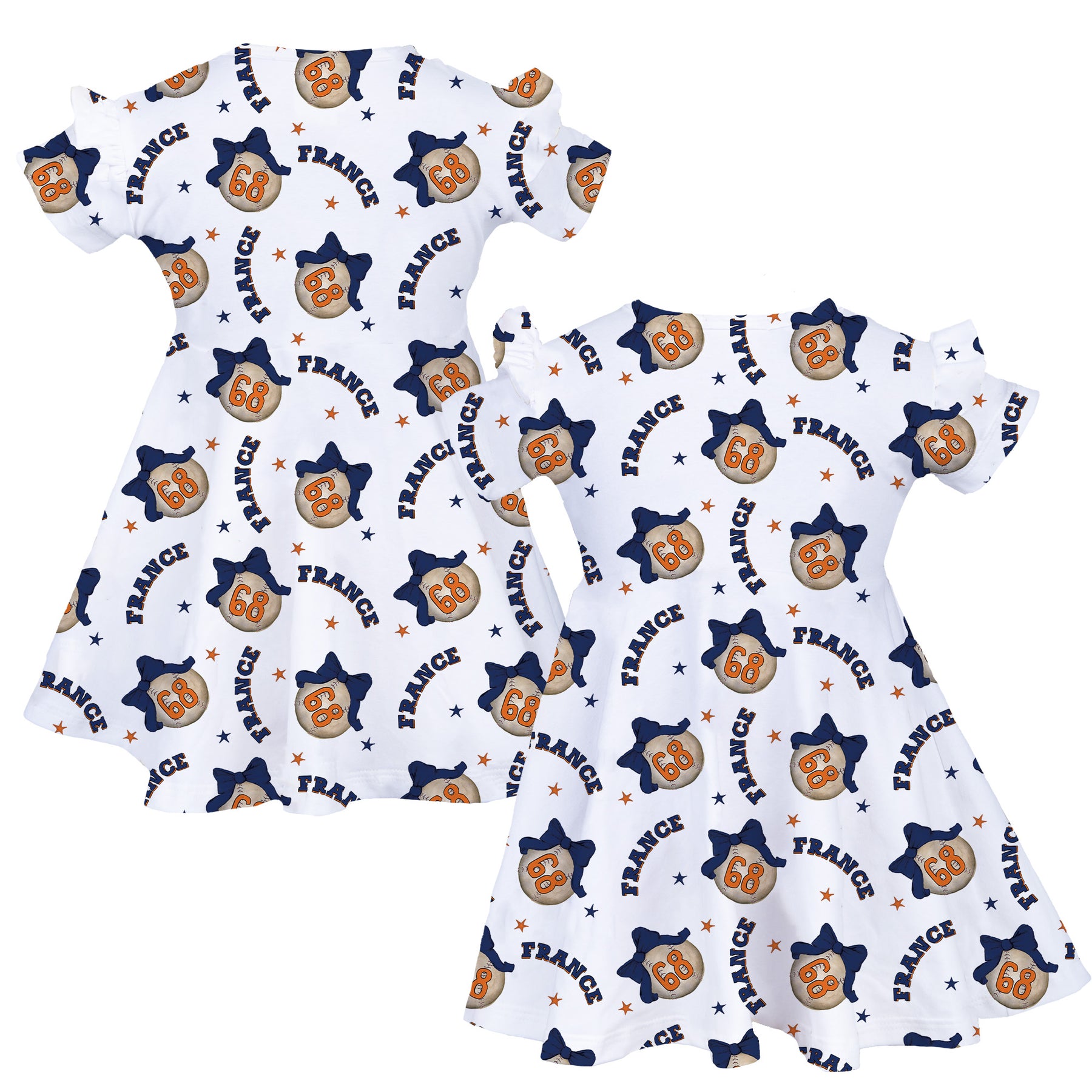 Baseball Bow w/ Name, Number - Molly Dress - Tiny Turnip