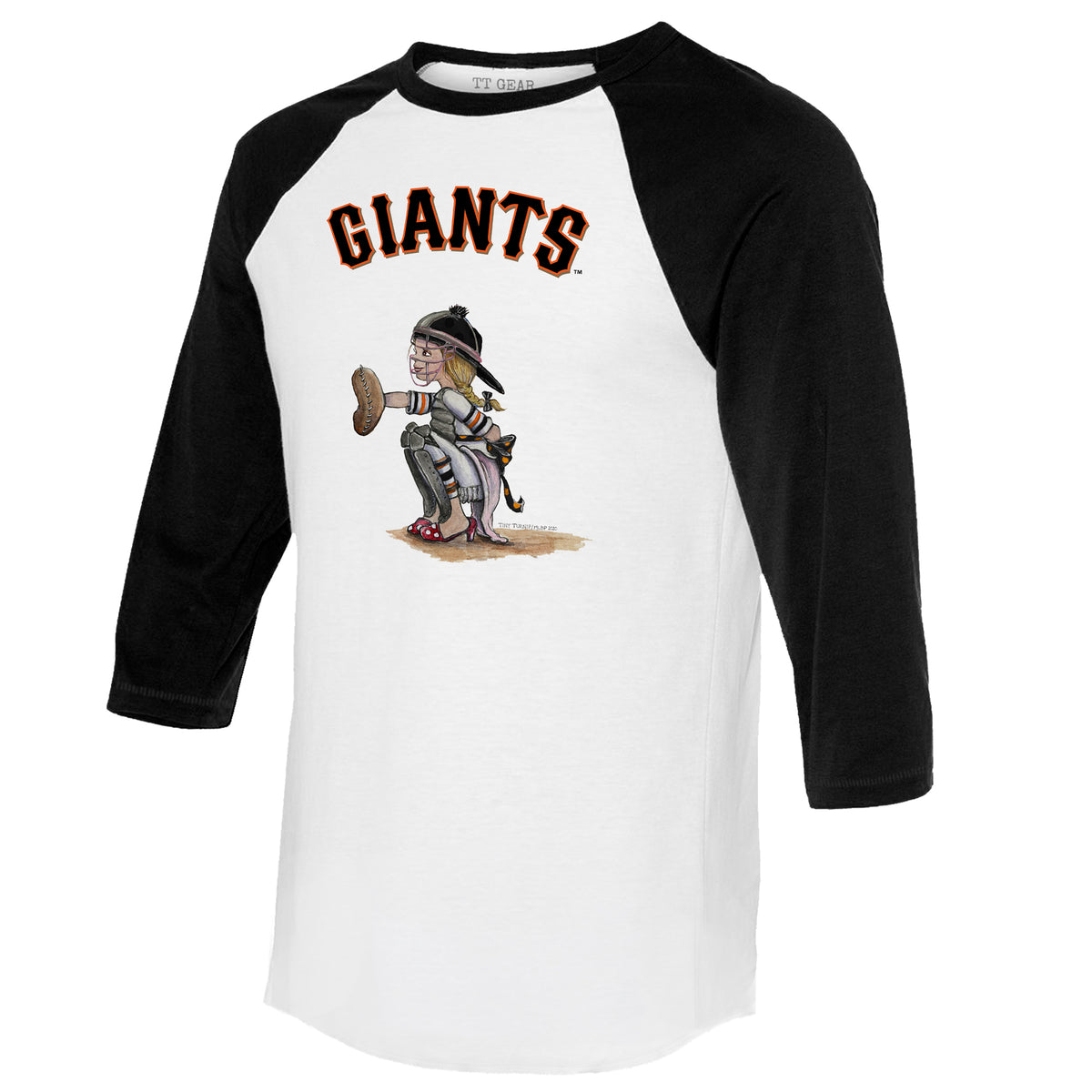San Francisco Giants Kate the Catcher 3/4 Black Sleeve Raglan - Tiny Turnip