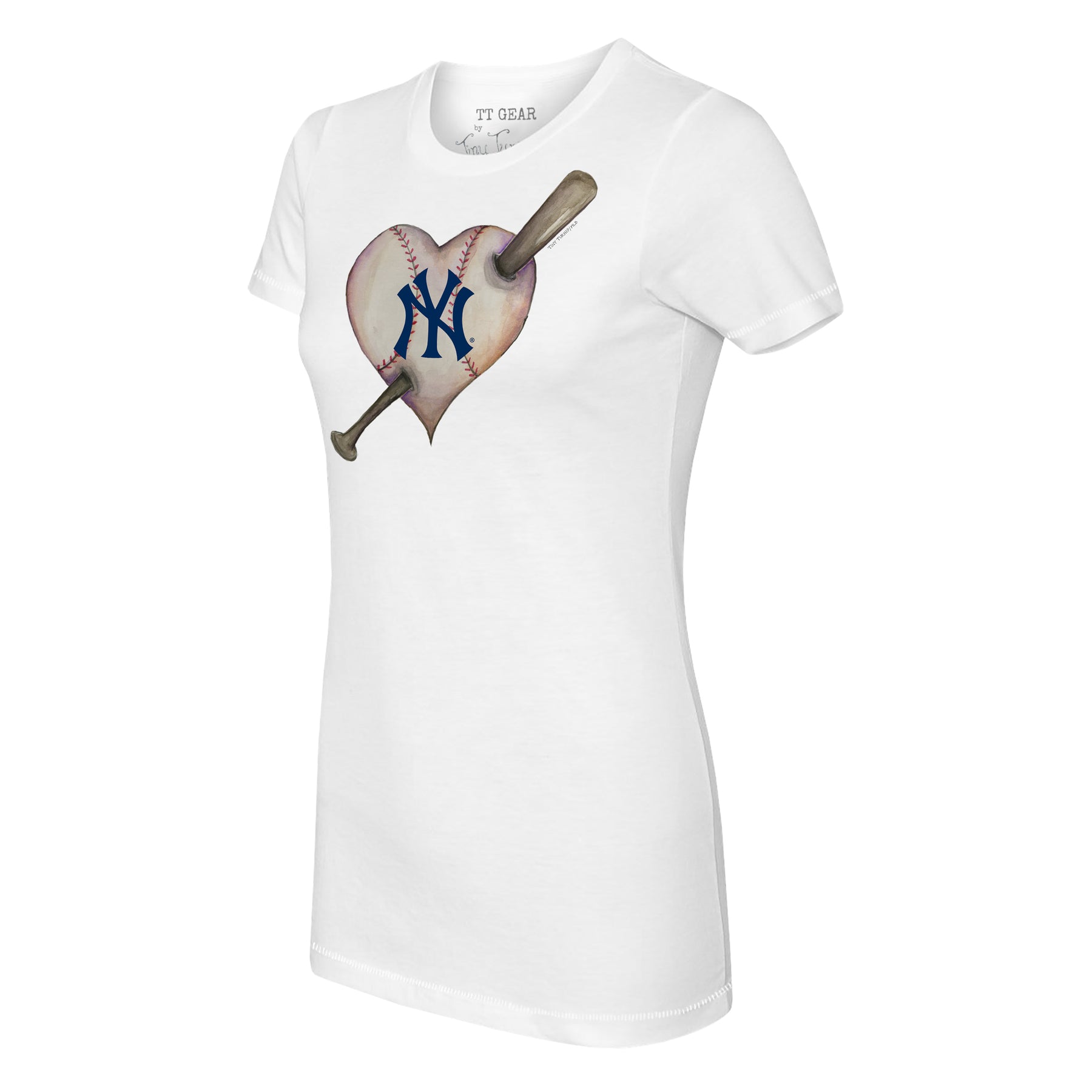 Toddler New York Yankees Tiny Turnip White/Navy Heart Bat 3/4-Sleeve Raglan  T-Shirt