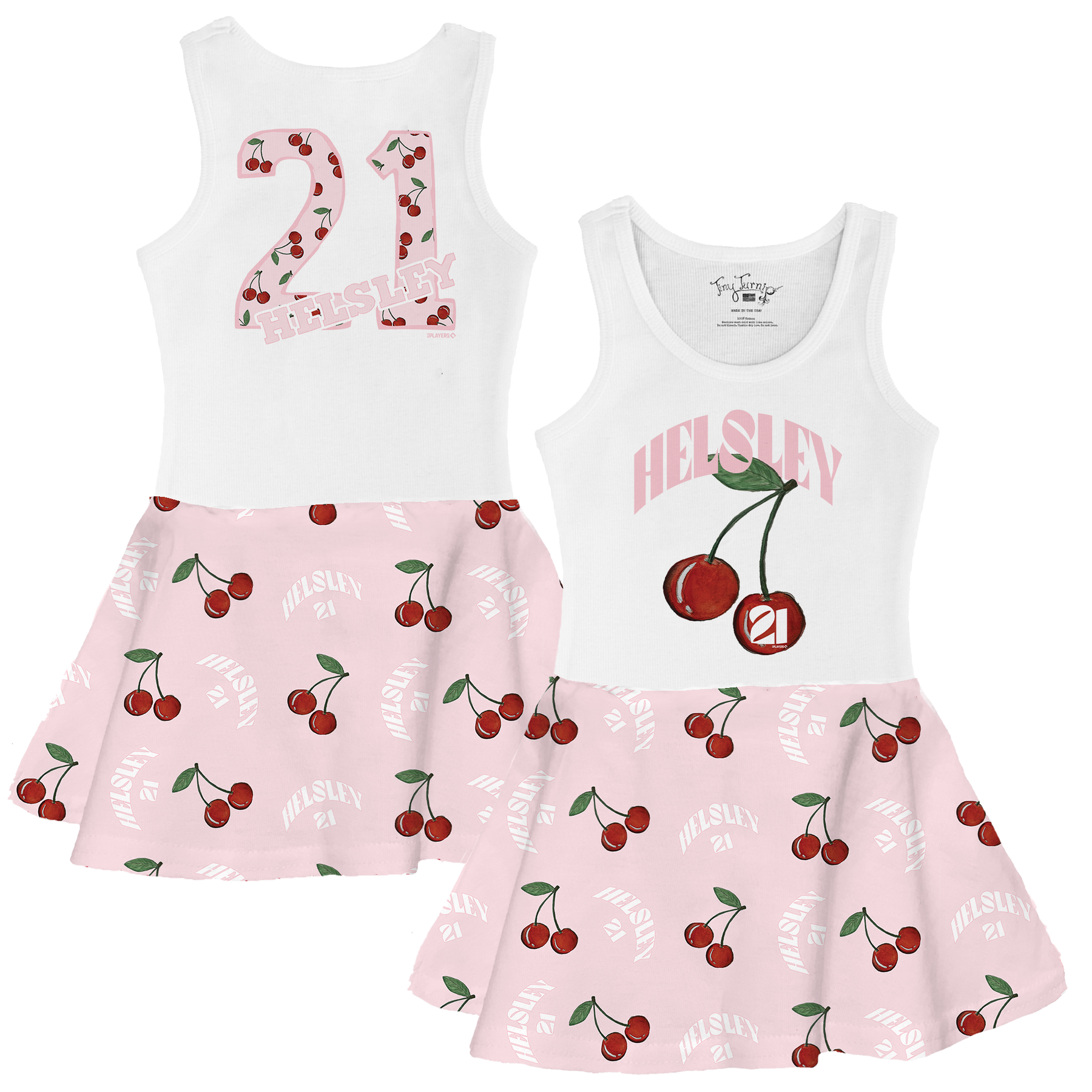 Cherries w/ Name, Number - Tank Swing Dress - Tiny Turnip