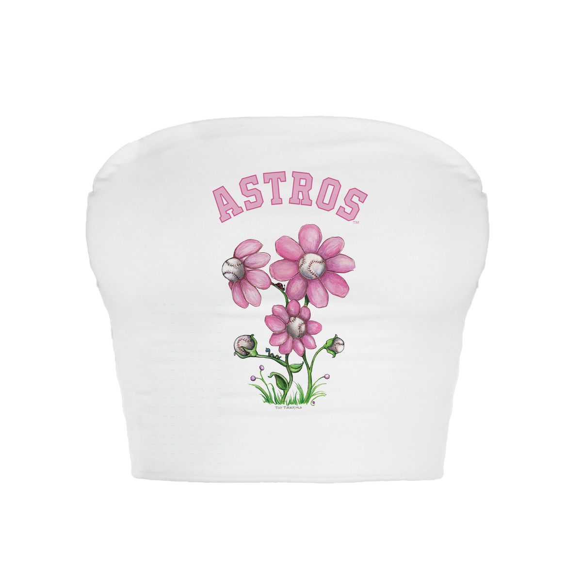 Houston Astros Blooming Baseballs Crop Tube Top - Tiny Turnip