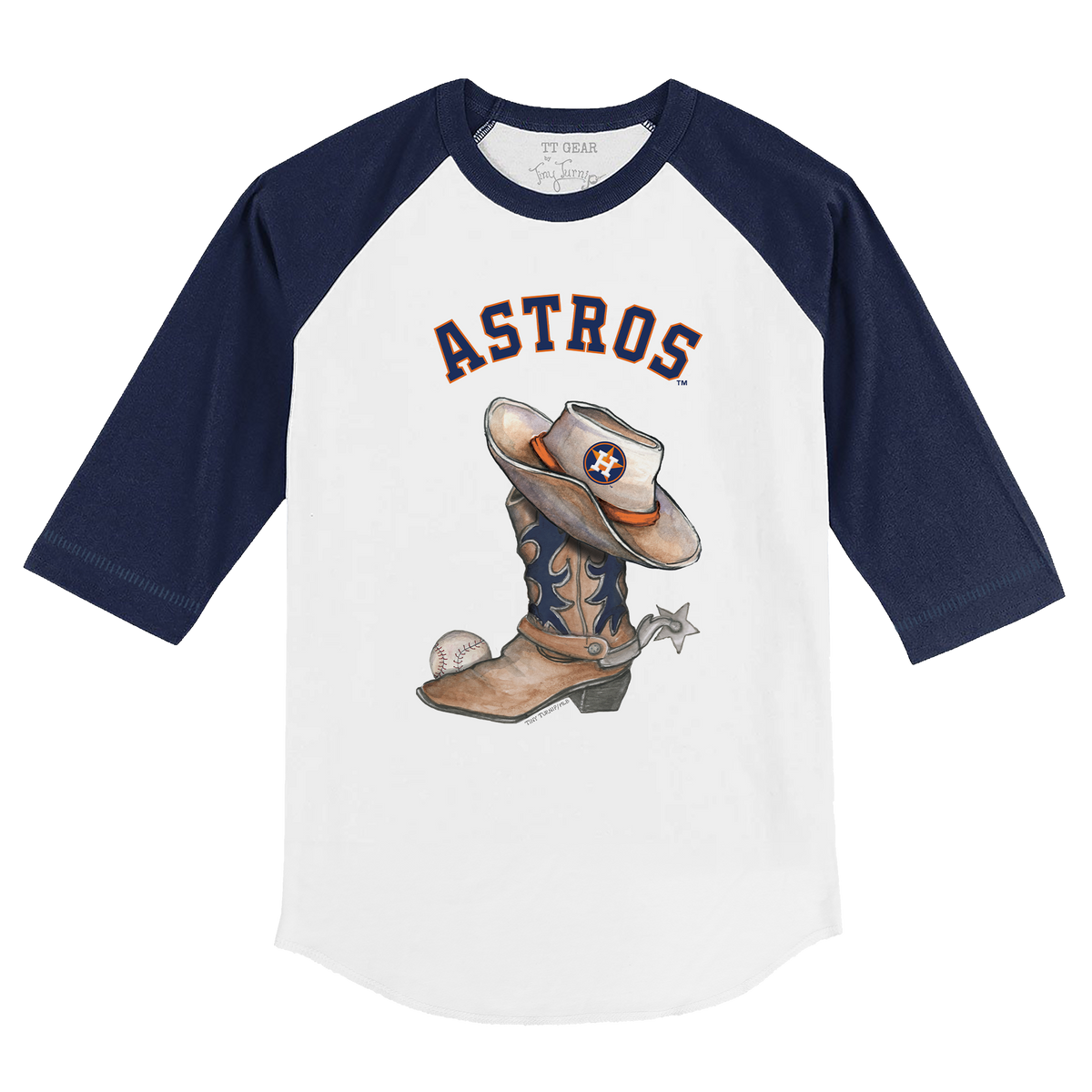 Houston Astros Cowboy Boot 3/4 Navy Blue Sleeve Raglan