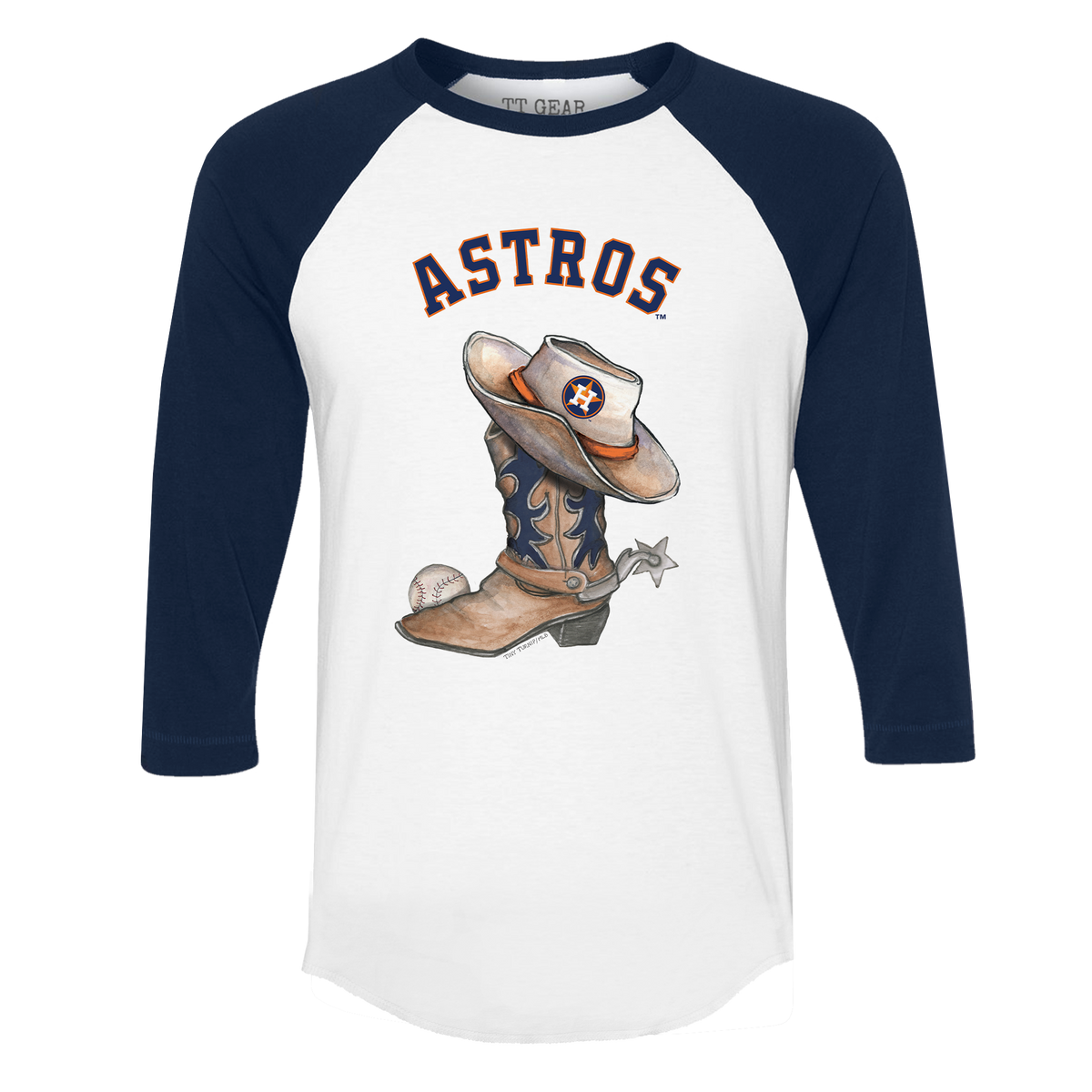 Houston Astros Cowboy Boot 3/4 Navy Blue Sleeve Raglan