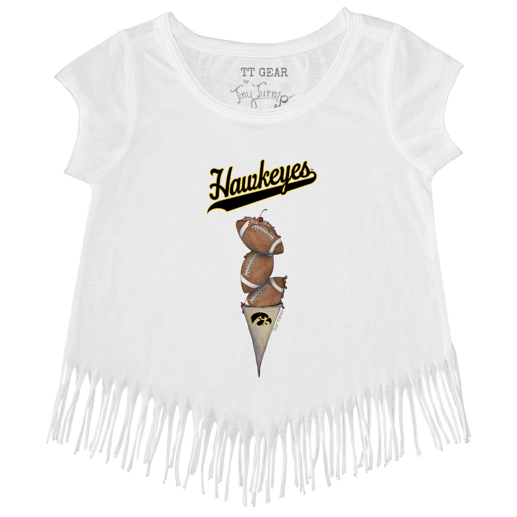 Iowa Hawkeyes Football Triple Scoop Fringe Tee