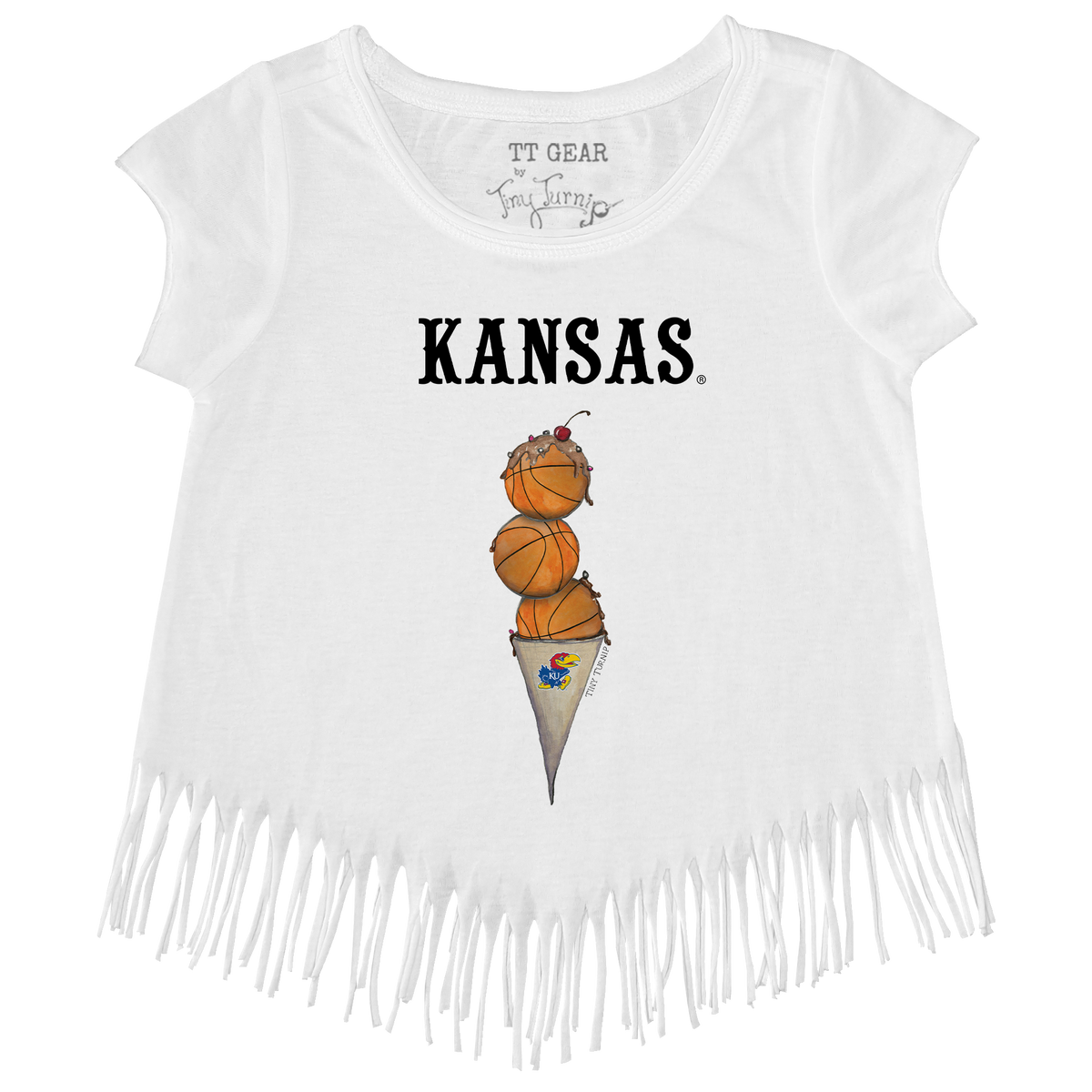 Kansas Jayhawks Basketball Triple Scoop Fringe Tee