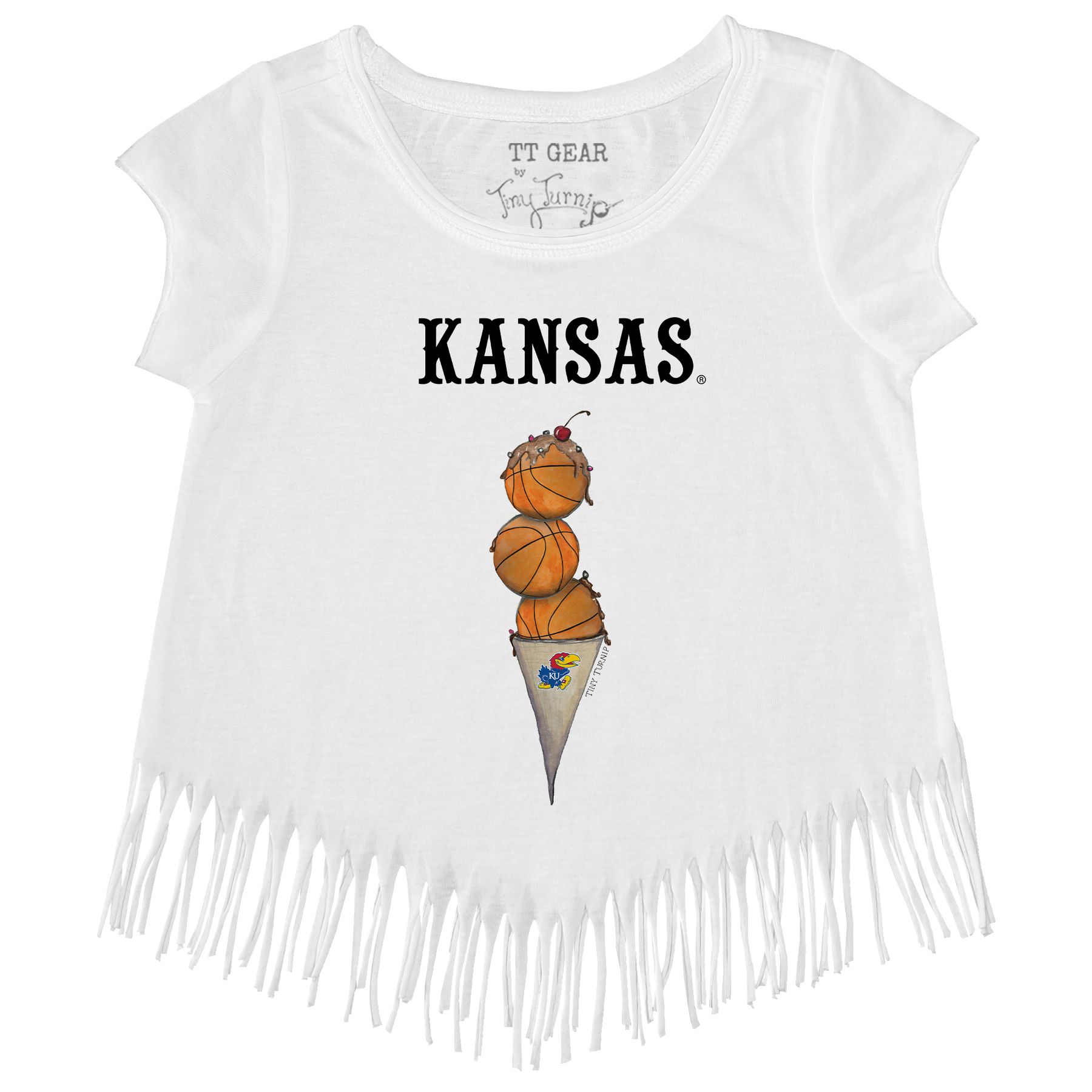 Kansas Jayhawks Basketball Triple Scoop Fringe Tee