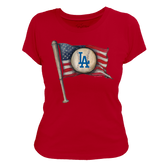 Los Angeles Dodgers Baseball Flag Women's Tee Shirt - Tiny Turnip
