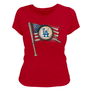 Los Angeles Dodgers Baseball Flag Women's Tee Shirt - Tiny Turnip