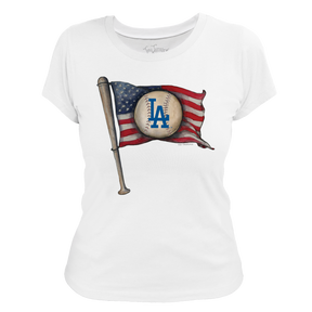 Los Angeles Dodgers Baseball Flag Women's Tee Shirt - Tiny Turnip