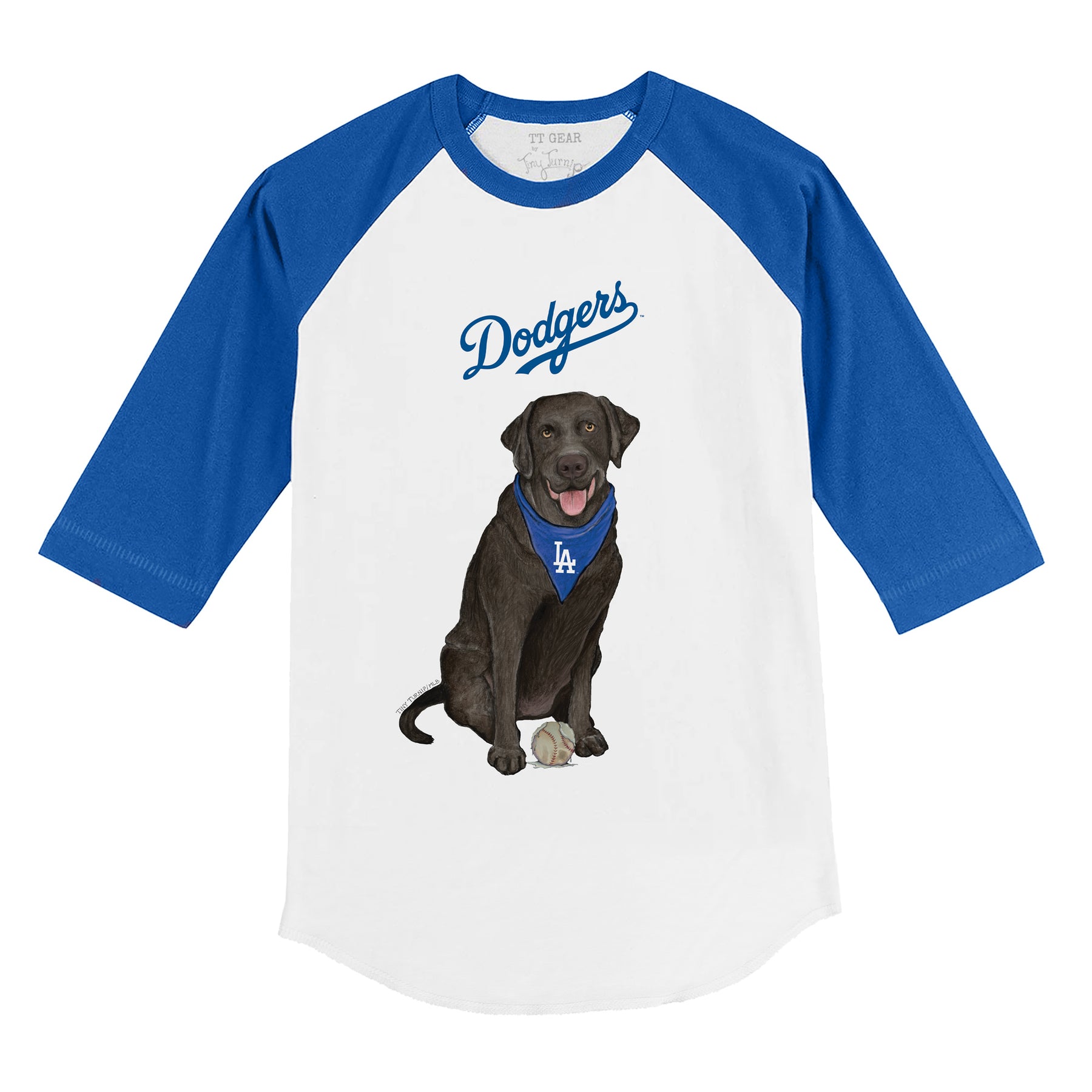 Los Angeles Dodgers Black Labrador Retriever 3/4 Royal Blue Sleeve Raglan