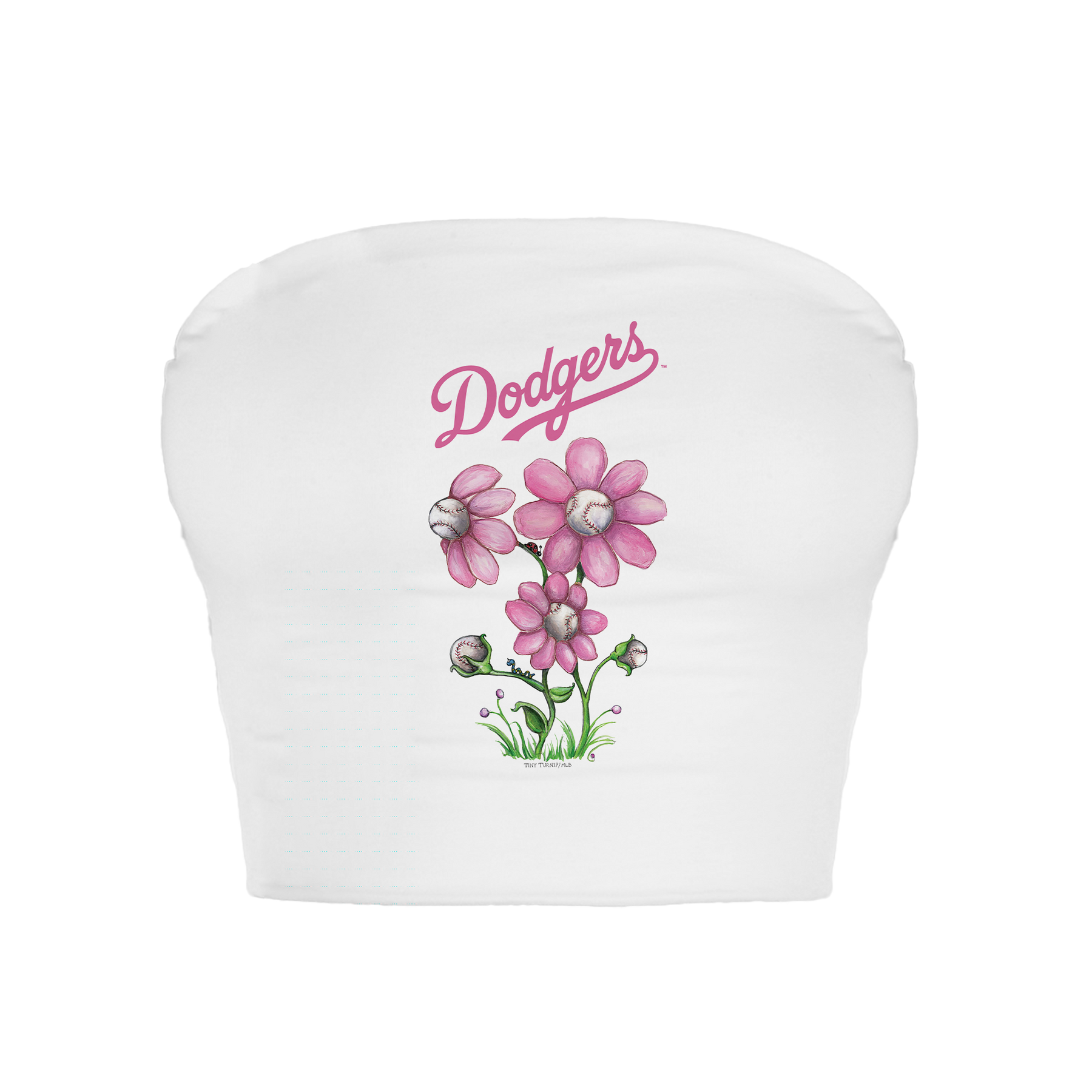 Los Angeles Dodgers Blooming Baseballs Crop Tube Top - Tiny Turnip