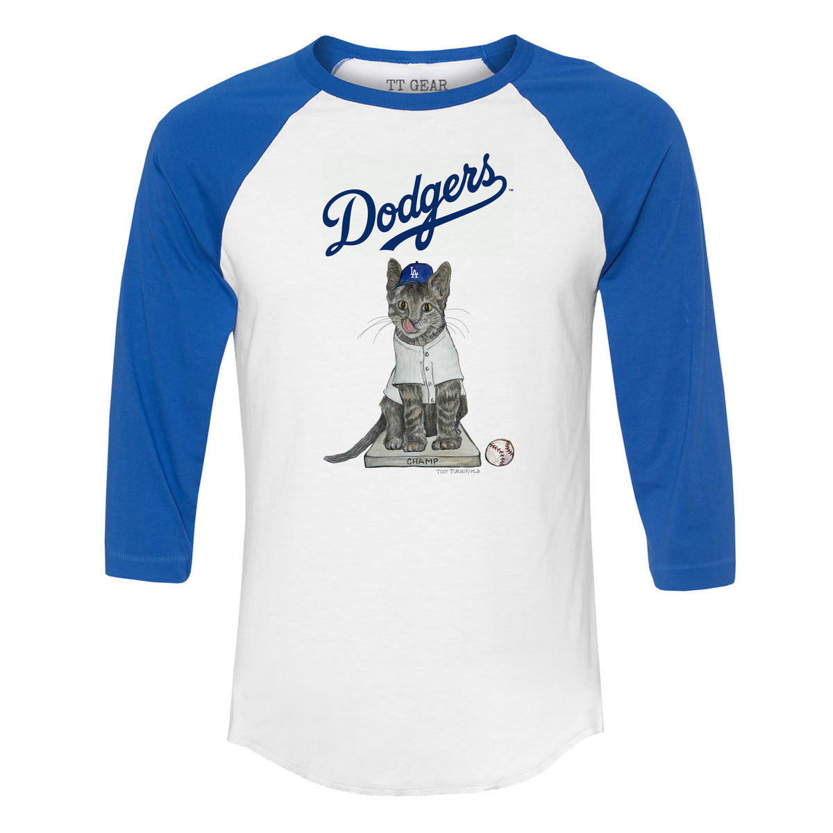 LA Dodgers Chelsea Freeman Champ the Cat 3/4 Royal Blue Sleeve Raglan