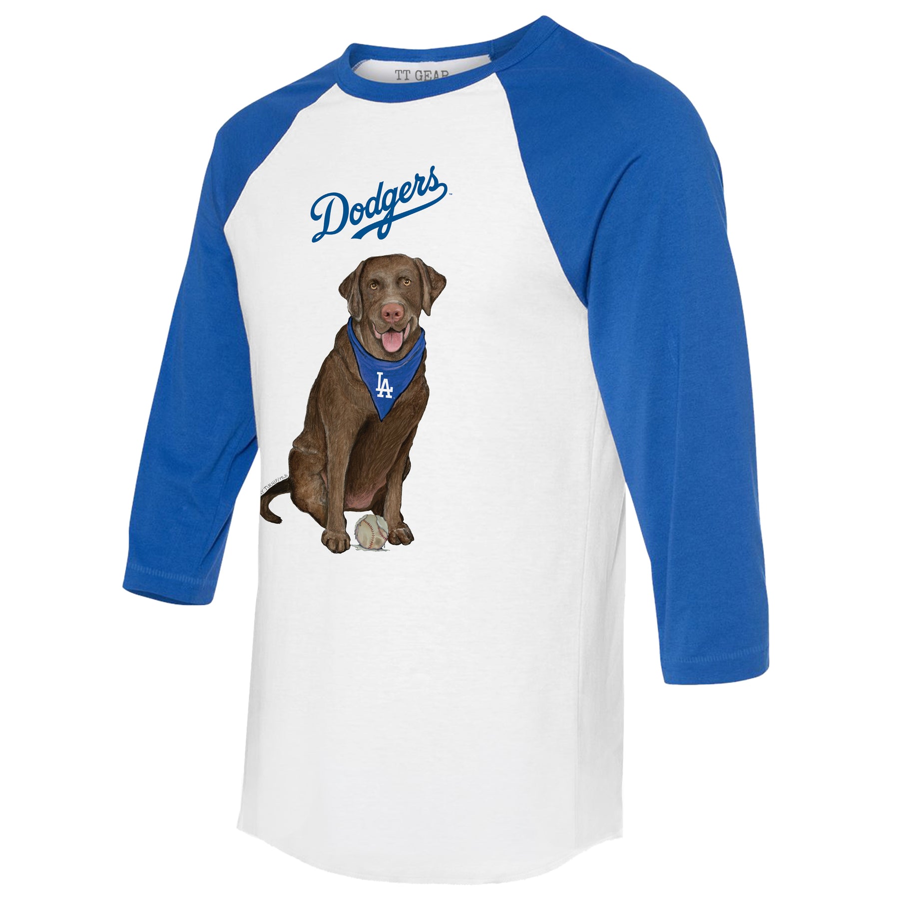 Los Angeles Dodgers Chocolate Labrador Retriever 3/4 Royal Blue Sleeve Raglan