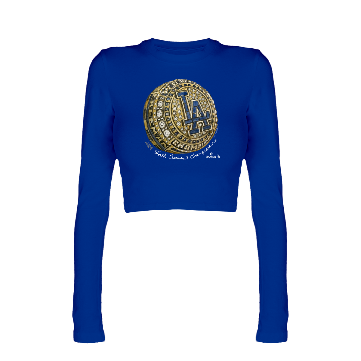 LA Dodgers Chelsea Freeman 2024 World Series Ring Womens Fitted Crop Long Sleeve