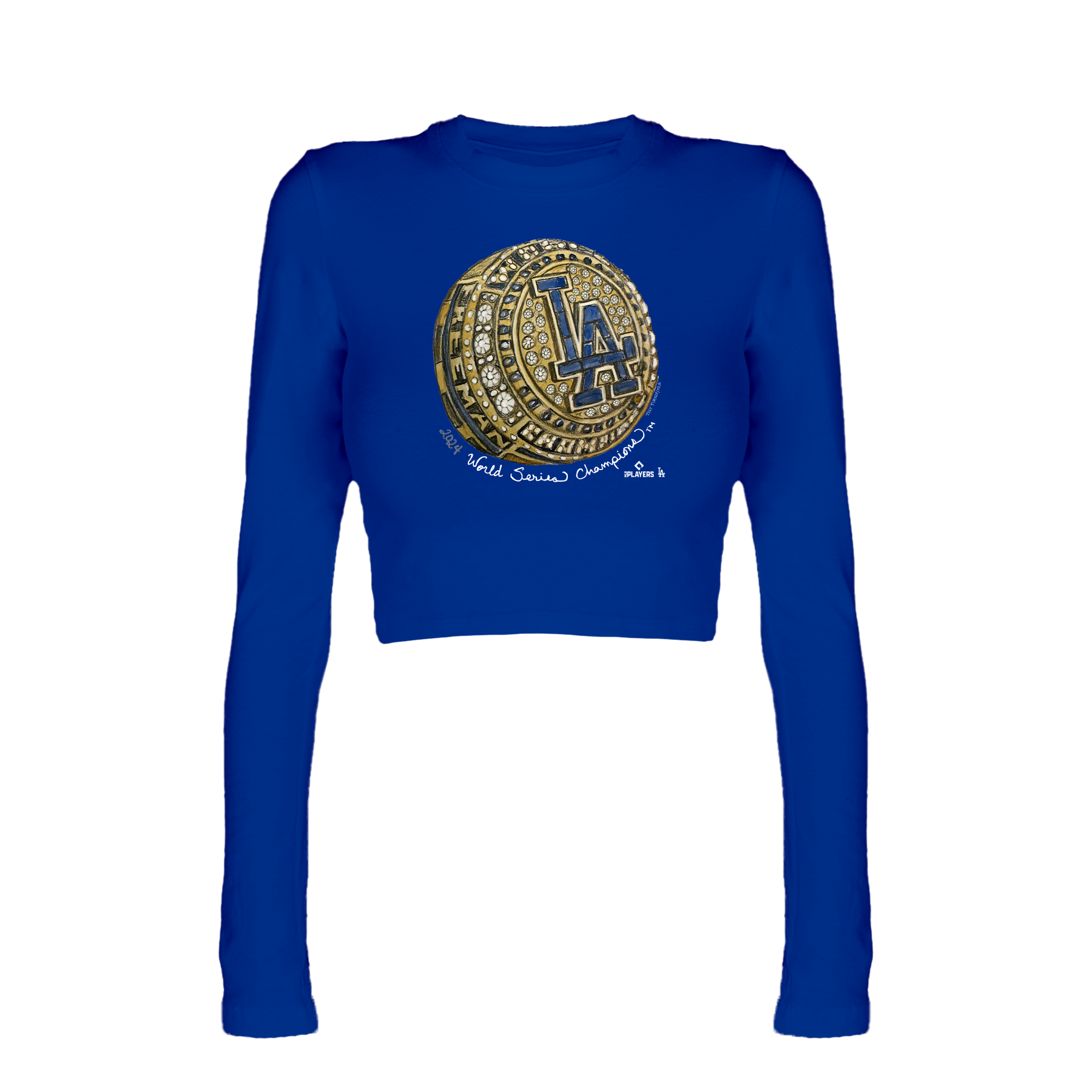 LA Dodgers Chelsea Freeman 2024 World Series Ring Womens Fitted Crop Long Sleeve