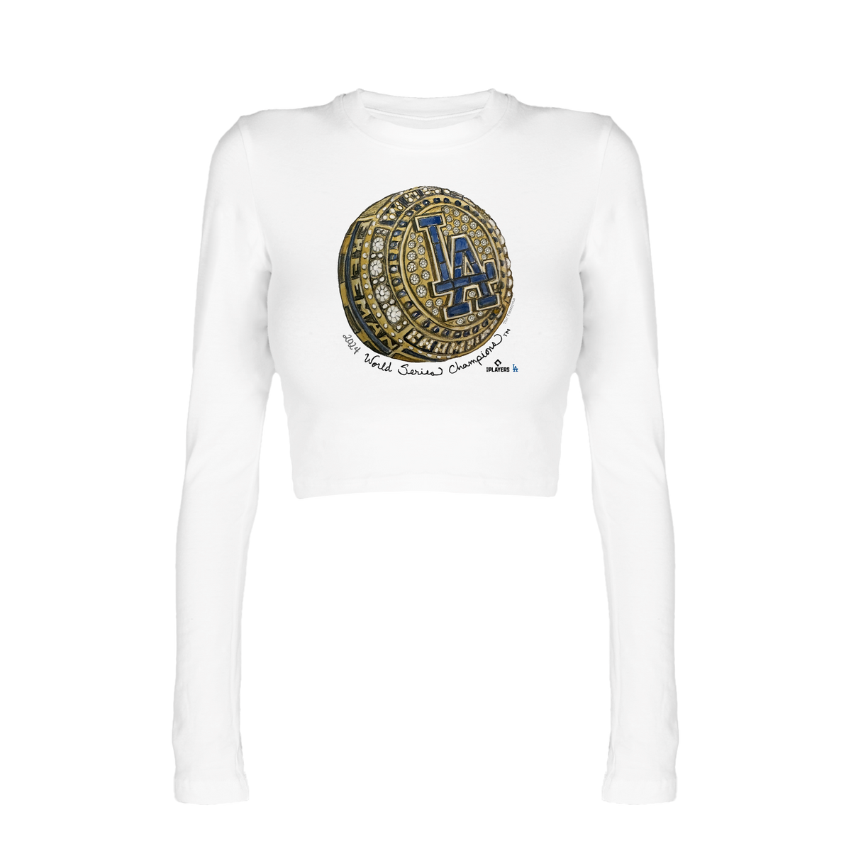LA Dodgers Chelsea Freeman 2024 World Series Ring Womens Fitted Crop Long Sleeve