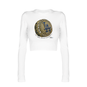 LA Dodgers Chelsea Freeman 2024 World Series Ring Womens Fitted Crop Long Sleeve