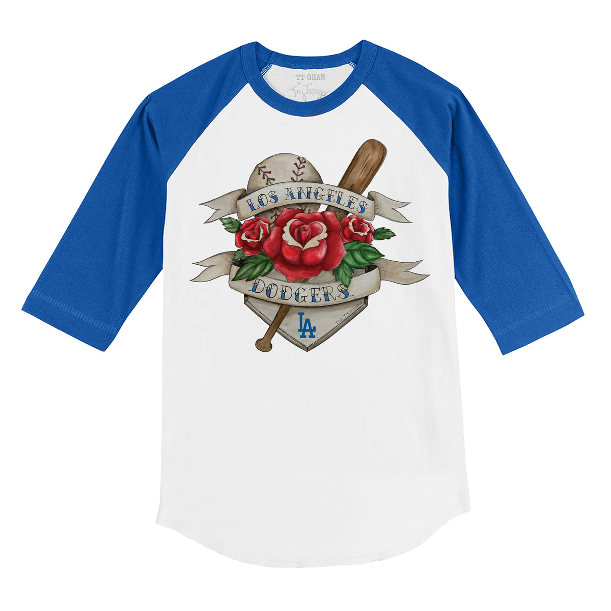 Los Angeles Dodgers Tattoo Rose 3/4 Royal Blue Sleeve Raglan