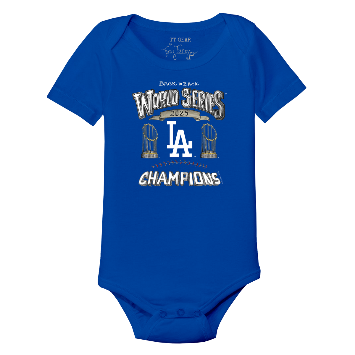 Los Angeles Dodgers Chelsea Freeman Back to Back World Series Champs Short Sleeve Snapper
