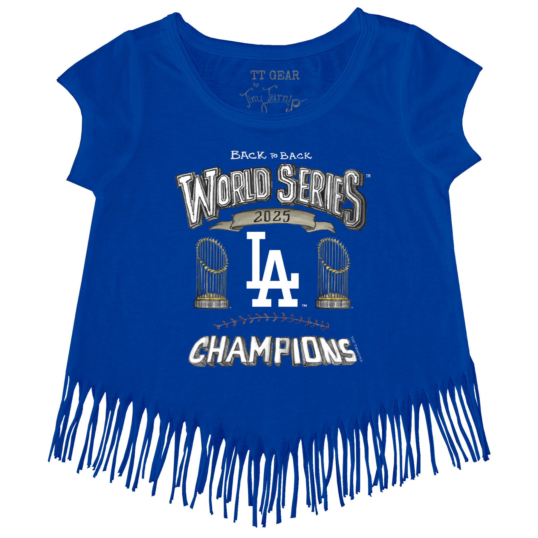 Los Angeles Dodgers Chelsea Freeman Back to Back World Series Champs Fringe Tee