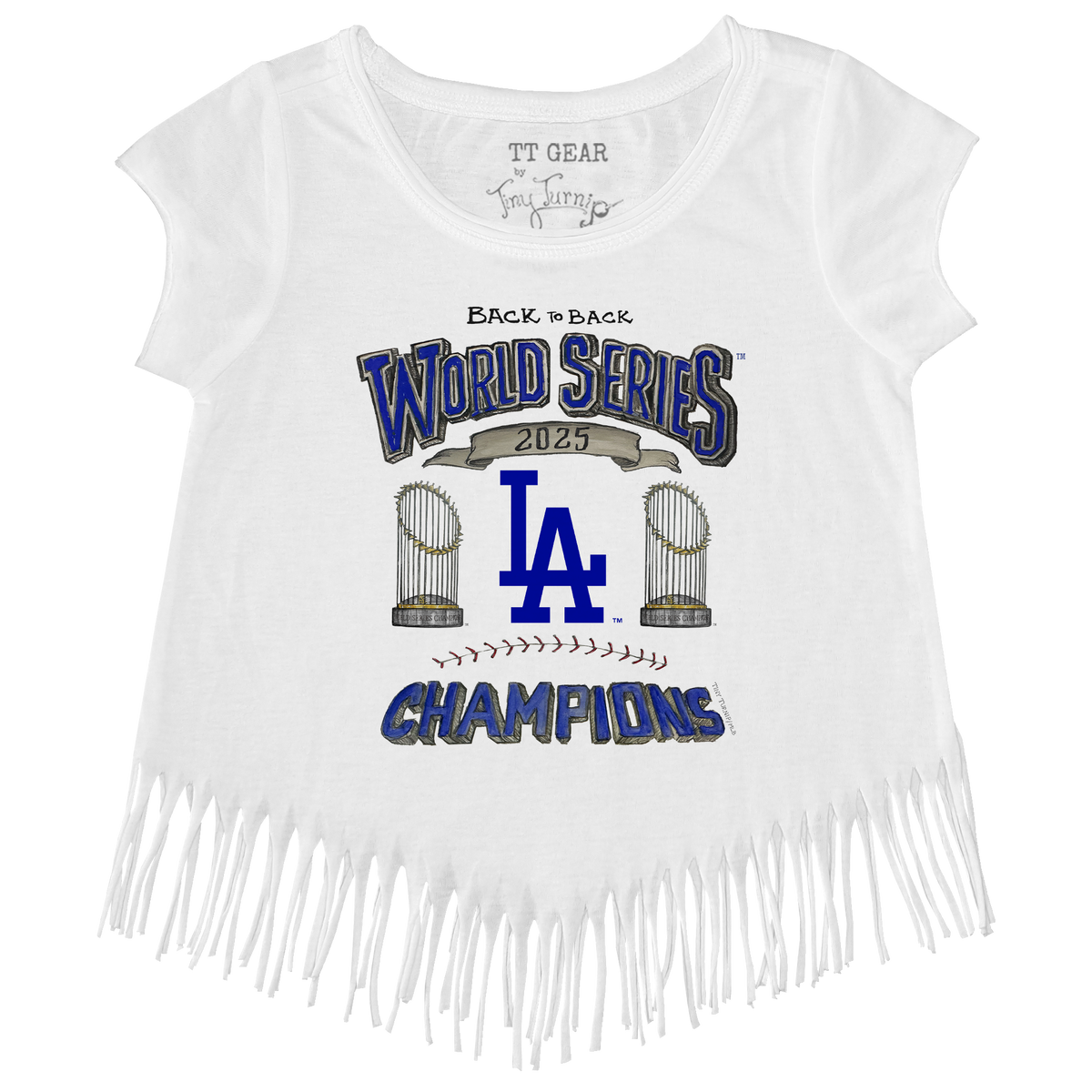 Los Angeles Dodgers Chelsea Freeman Back to Back World Series Champs Fringe Tee