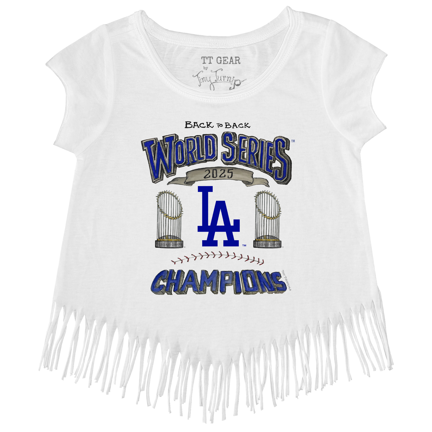 Los Angeles Dodgers Chelsea Freeman Back to Back World Series Champs Fringe Tee