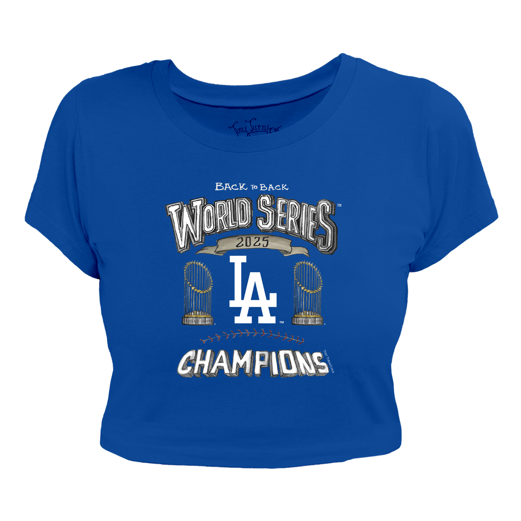 Los Angeles Dodgers Chelsea Freeman Back to Back World Series Champs Riley Crop Tee