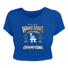 Los Angeles Dodgers Chelsea Freeman Back to Back World Series Champs Riley Crop Tee