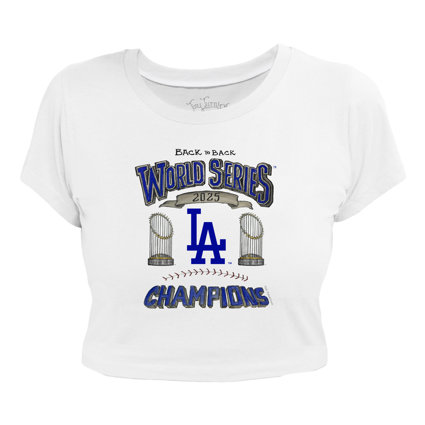 Los Angeles Dodgers Chelsea Freeman Back to Back World Series Champs Riley Crop Tee
