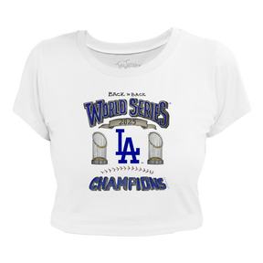 Los Angeles Dodgers Chelsea Freeman Back to Back World Series Champs Riley Crop Tee