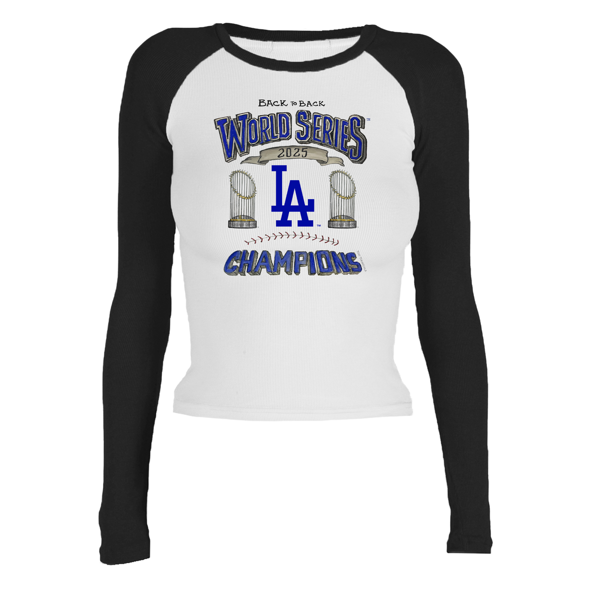 Los Angeles Dodgers Chelsea Freeman Back to Back World Series Champs Roxy Raglan Long Sleeve