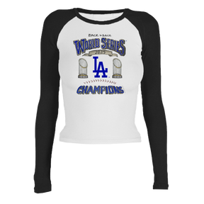 Los Angeles Dodgers Chelsea Freeman Back to Back World Series Champs Roxy Raglan Long Sleeve