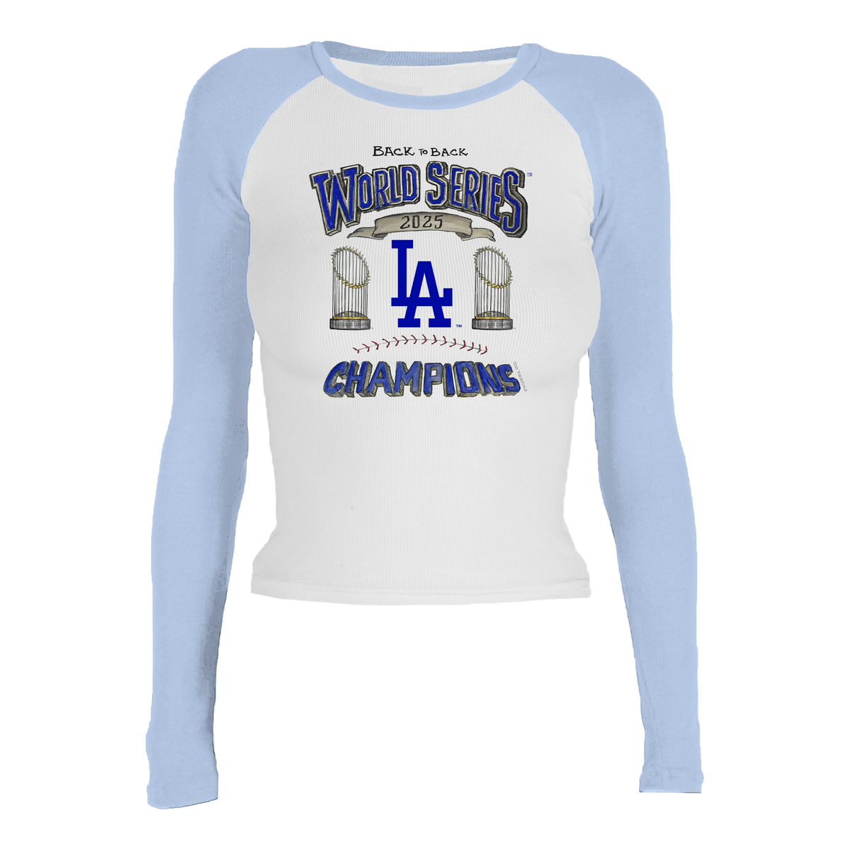 Los Angeles Dodgers Chelsea Freeman Back to Back World Series Champs Roxy Raglan Long Sleeve