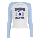 Los Angeles Dodgers Chelsea Freeman Back to Back World Series Champs Roxy Raglan Long Sleeve - Tiny Turnip