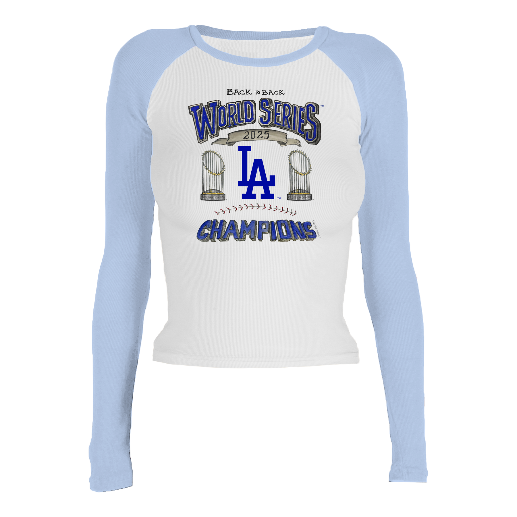 Los Angeles Dodgers Chelsea Freeman Back to Back World Series Champs Roxy Raglan Long Sleeve
