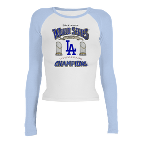 Los Angeles Dodgers Chelsea Freeman Back to Back World Series Champs Roxy Raglan Long Sleeve