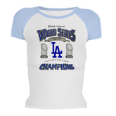 Los Angeles Dodgers Chelsea Freeman Back to Back World Series Champs Roxy Raglan Short Sleeve