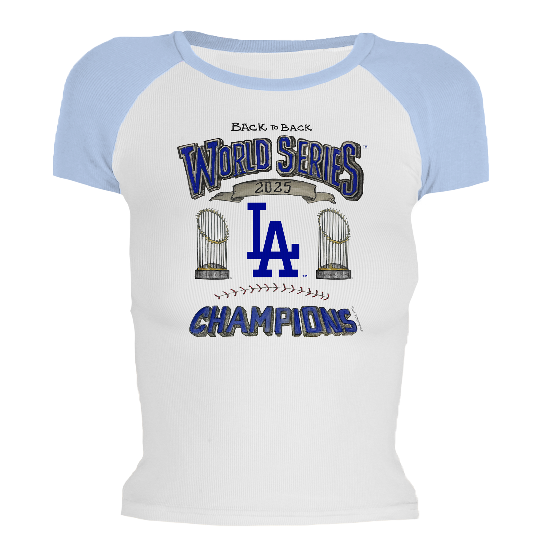 Los Angeles Dodgers Chelsea Freeman Back to Back World Series Champs Roxy Raglan Short Sleeve