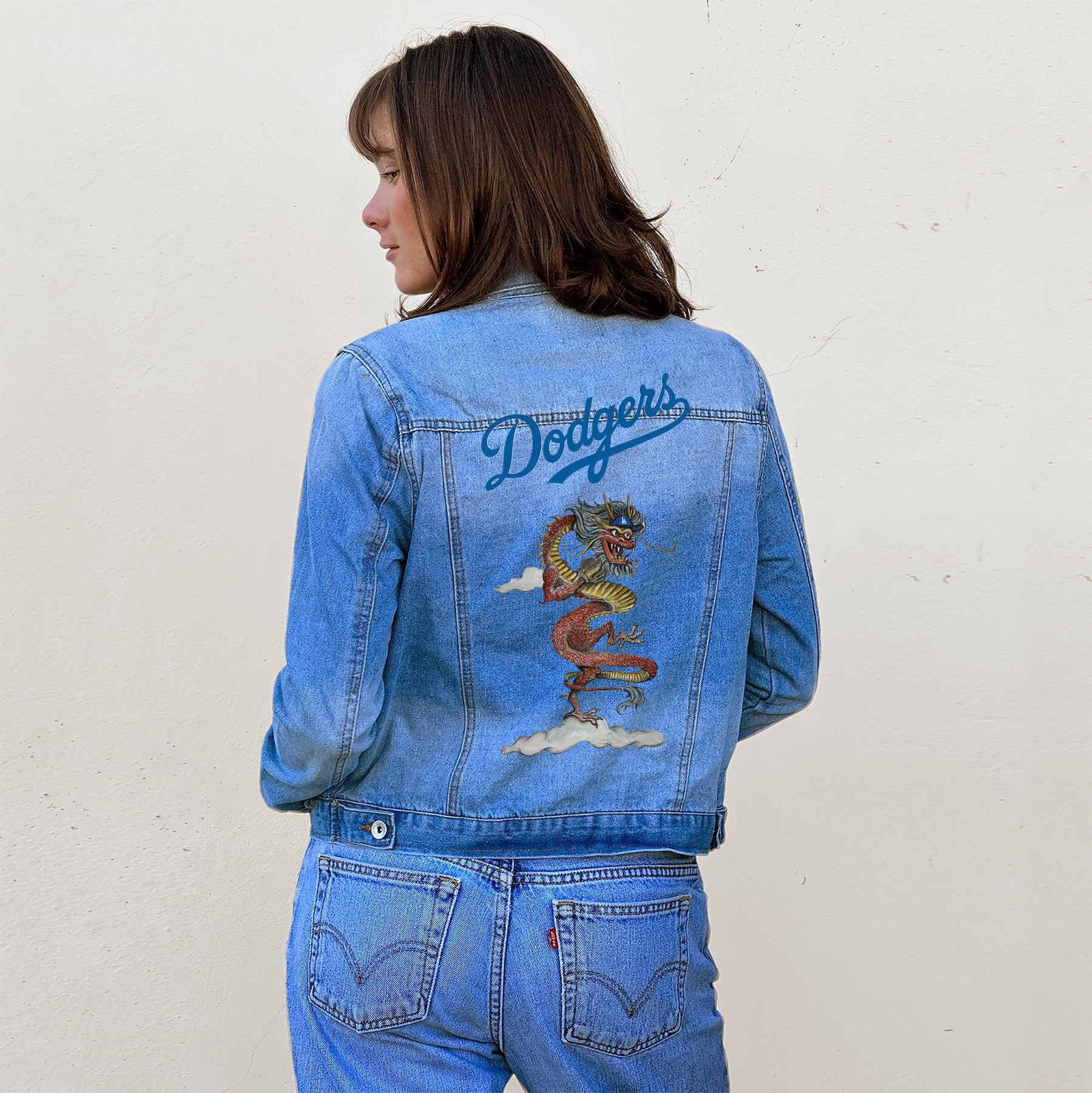 Los Angeles Dodgers 2024 Year of the Dragon Distressed Denim Jacket
