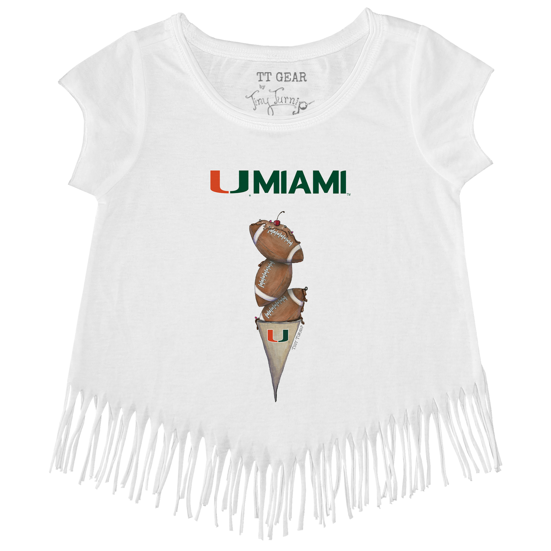 Miami Hurricanes Football Triple Scoop Fringe Tee